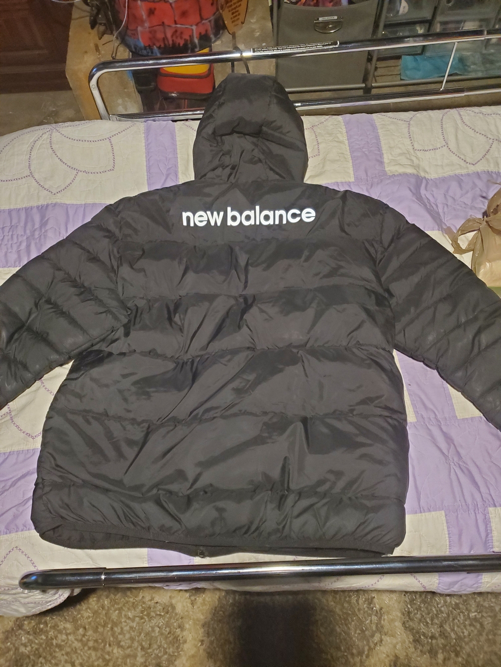 New Balance Black Puffer Jacket with Hood and White Logo